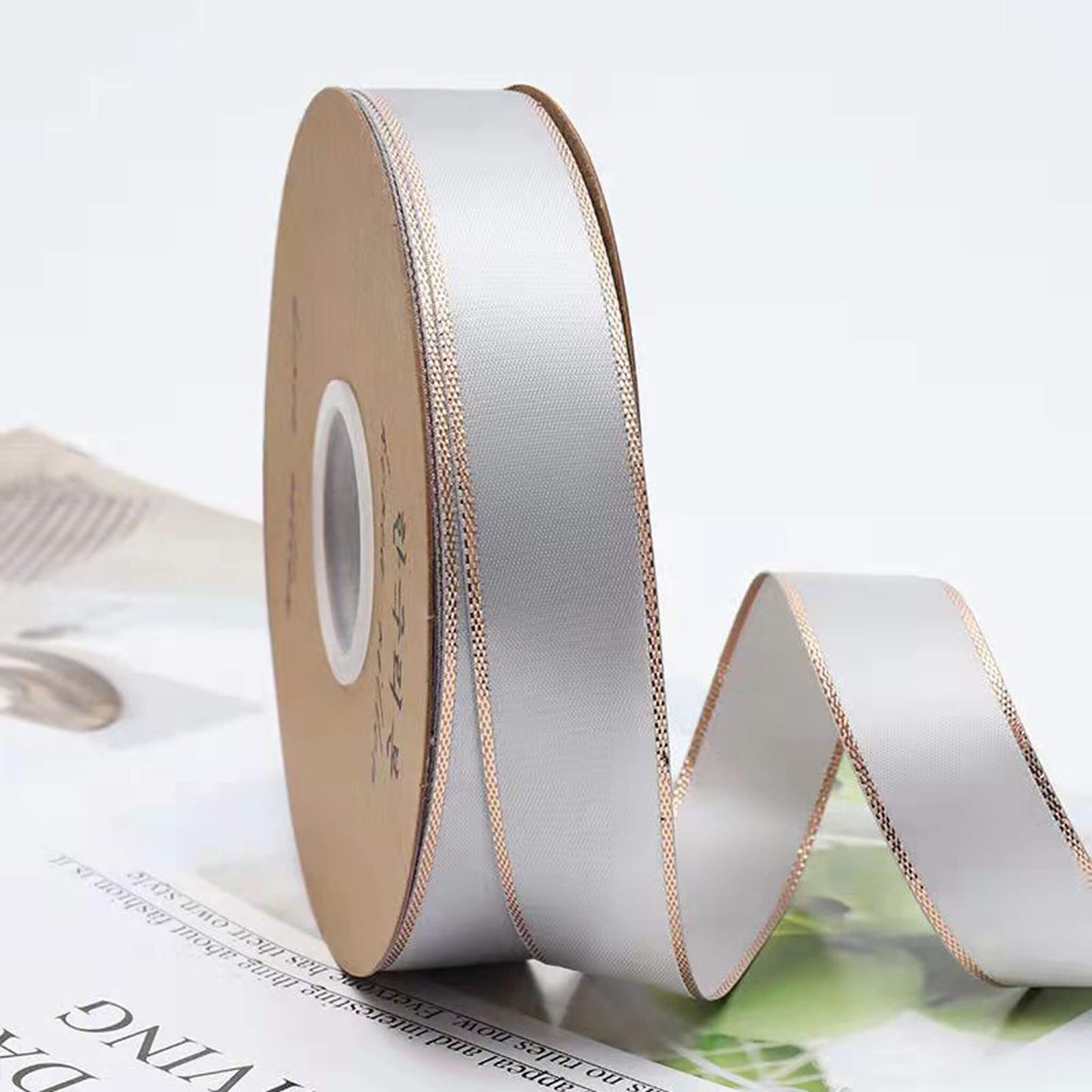 Ruban de satin de couleur unie pour emballage de fleurs (2,3 cm x 50 m)