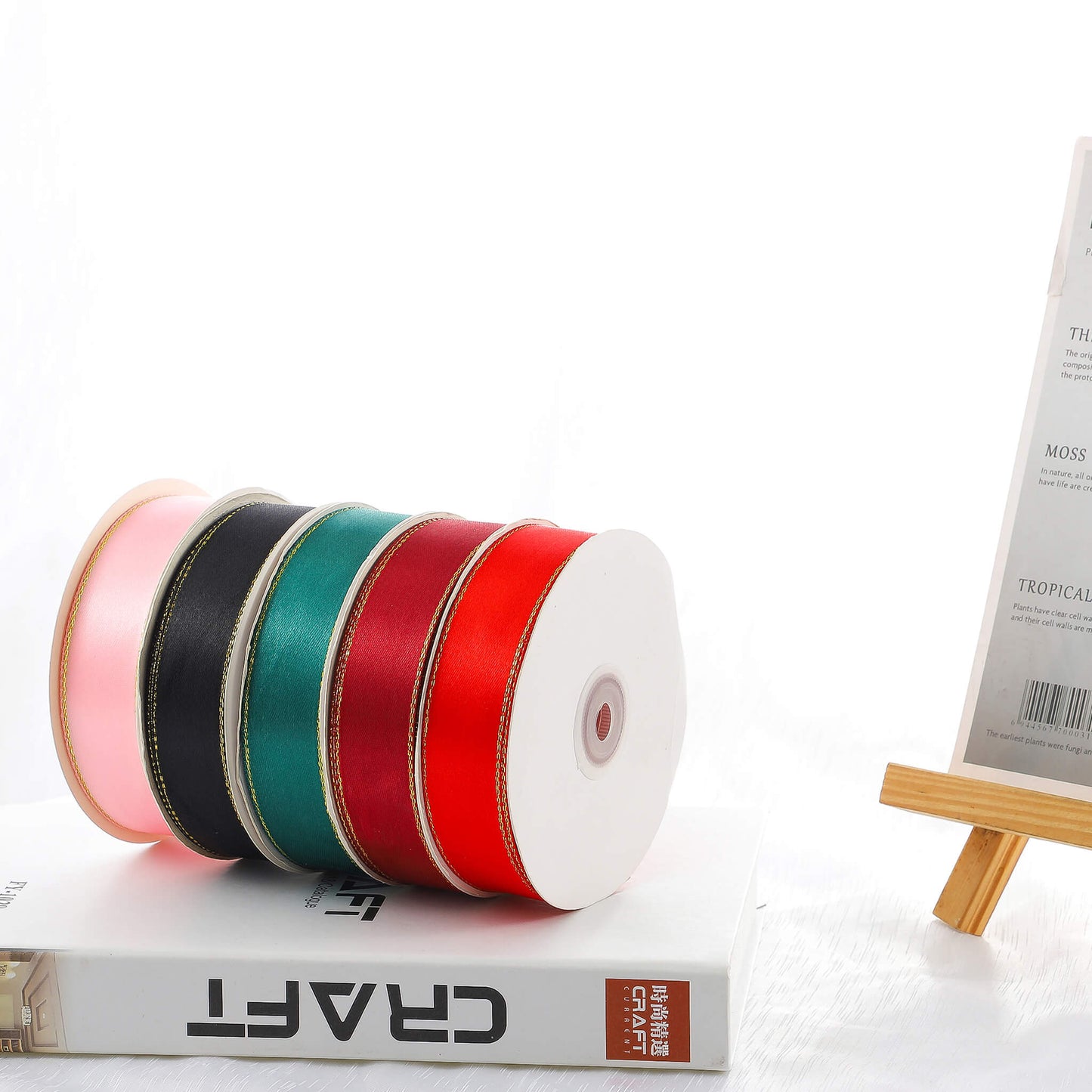 1 Inch x 50Yards Gold Satin Ribbon Solid Fabric Ribbons