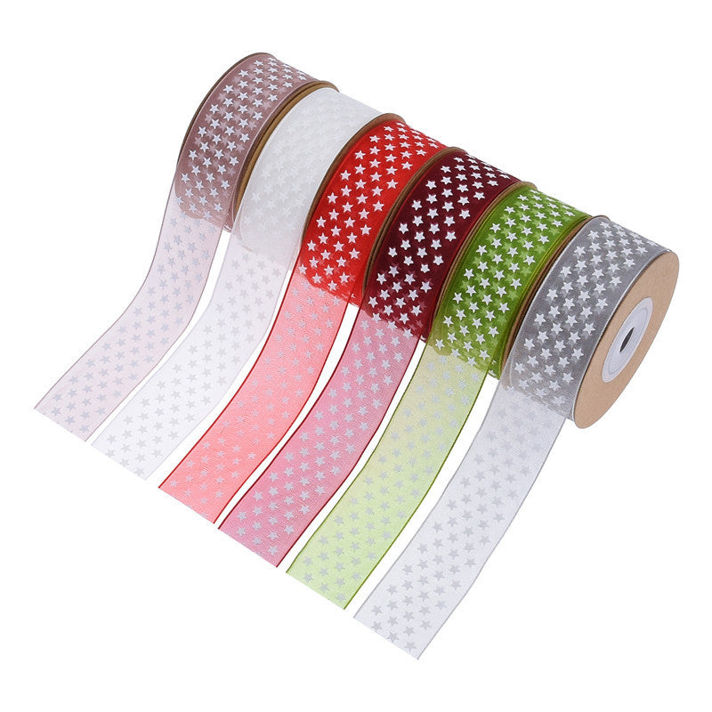 Classic Printed Star Organza Ribbons, 2.5 cm × 10 Yards