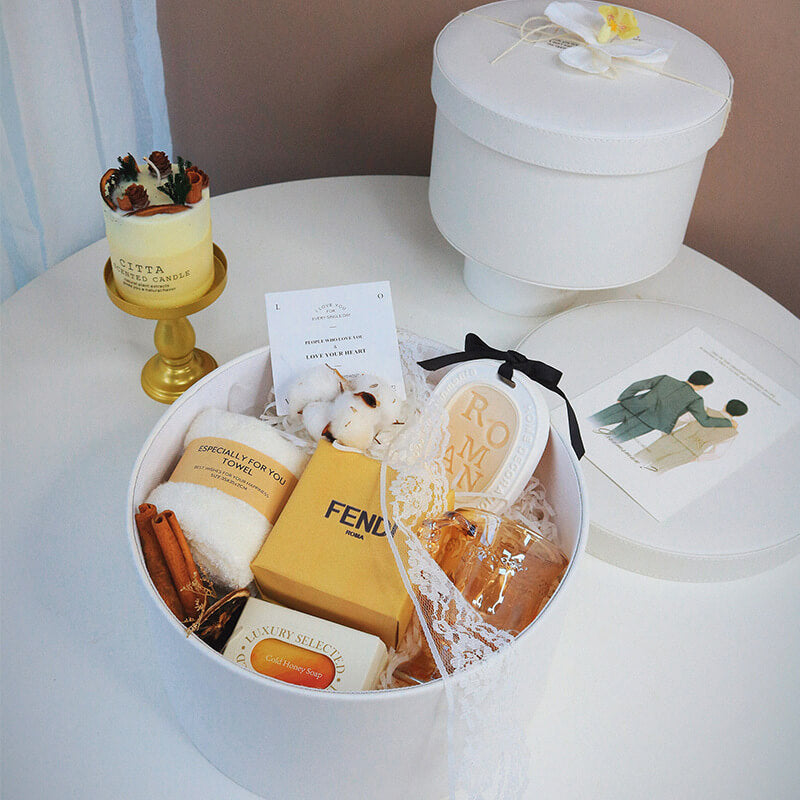 White Leather Round Gift Box