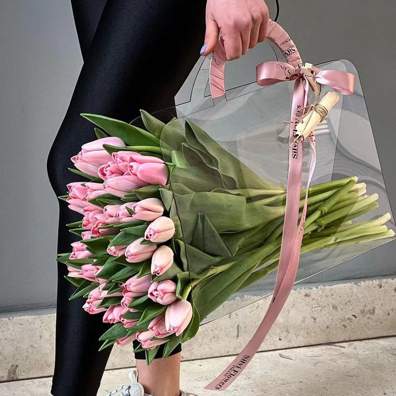 PET Transparent Flower Carrying Purse