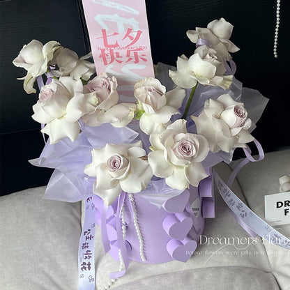 Caja de flores redonda de terciopelo 