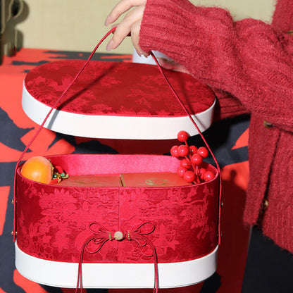 Chinese Leather and Brocade Oval Gift Box