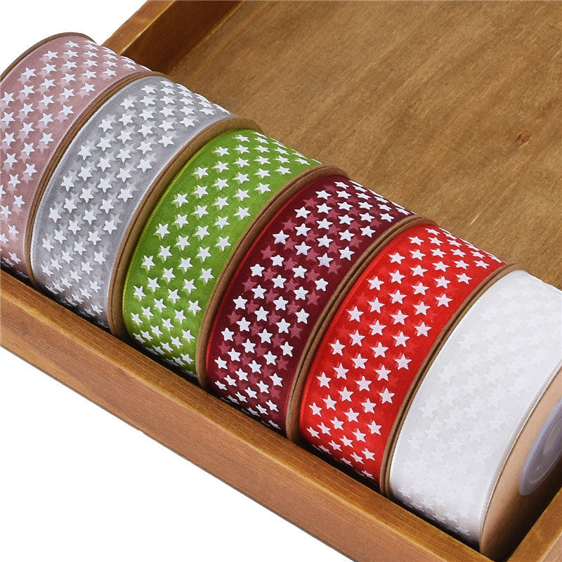 Classic Printed Star Organza Ribbons, 2.5 cm × 10 Yards
