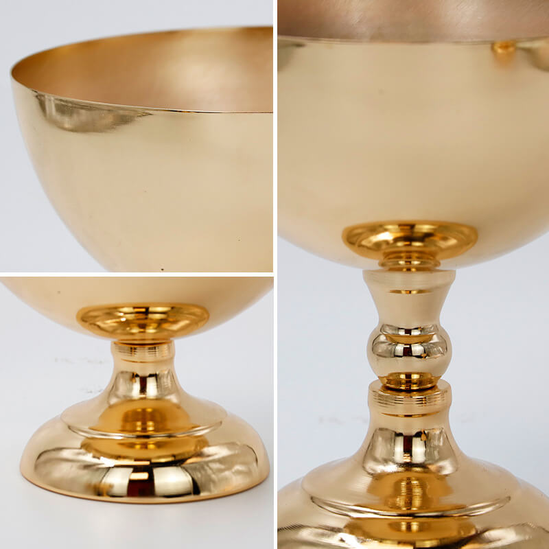 7 Inch Wide Gold Footed Centerpiece Compote Metal Bowl