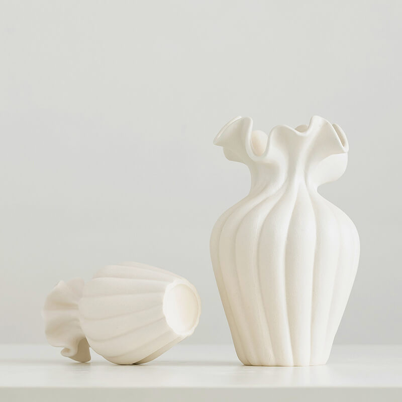 Scalloped Petal-Rim Ceramic Vase