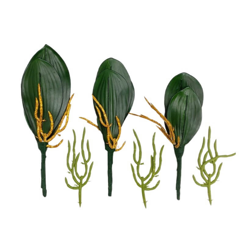 9" Silk Phalaenopsis Orchid Base Leaves with Air Roots