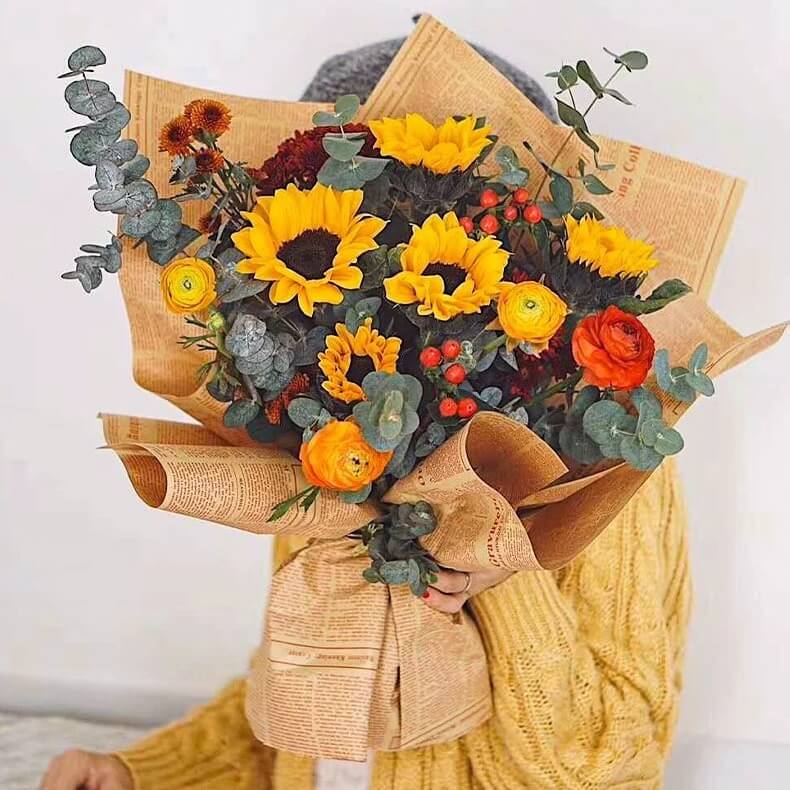 English Print Flower Wrapping Paper, 19.6 × 27.6 Inch