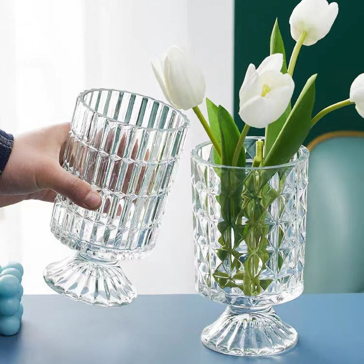 7 Inch Textured Glass Chalice Vase