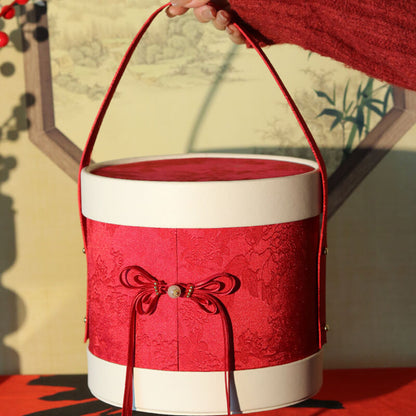 Chinese Leather and Brocade Oval Gift Box