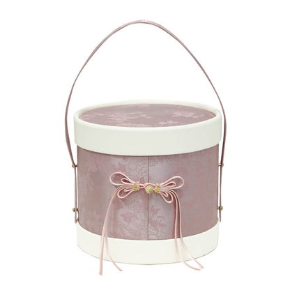 Chinese Leather and Brocade Oval Gift Box