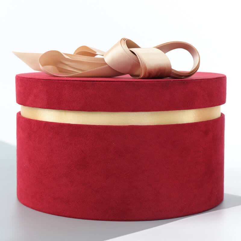 Suede Round Gift With Ribbon, Dia 7.9in