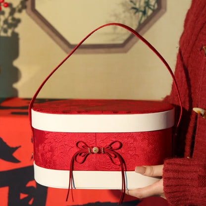 Chinese Leather and Brocade Oval Gift Box