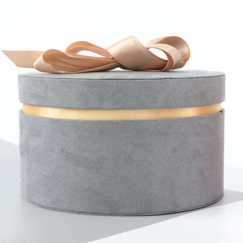 Suede Round Gift With Ribbon, Dia 7.9in