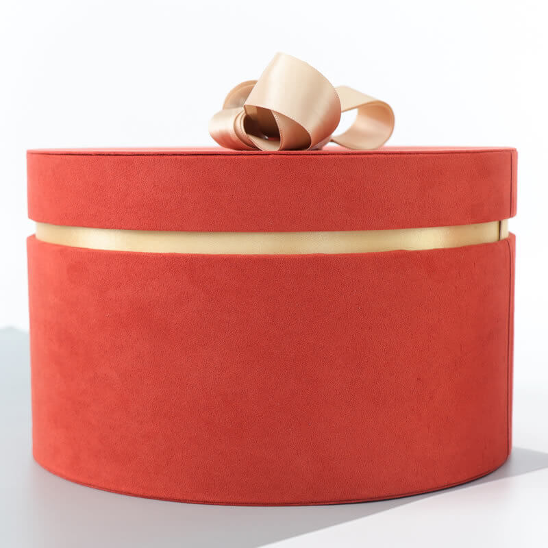 Suede Round Gift With Ribbon, Dia 7.9in