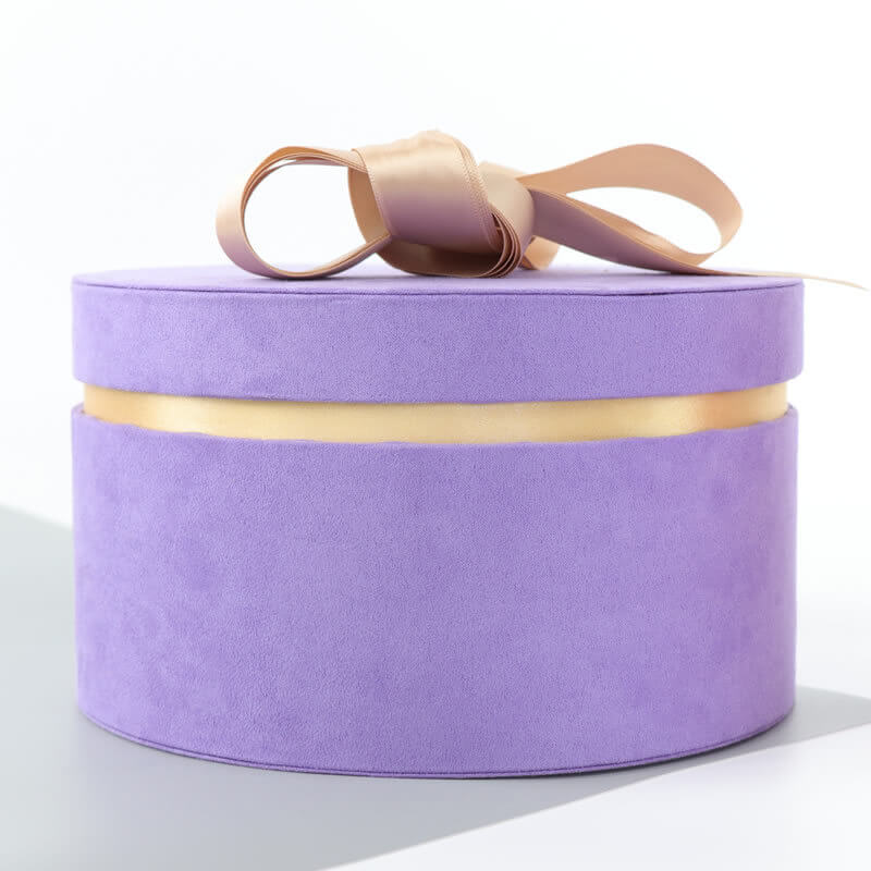 Suede Round Gift With Ribbon, Dia 7.9in