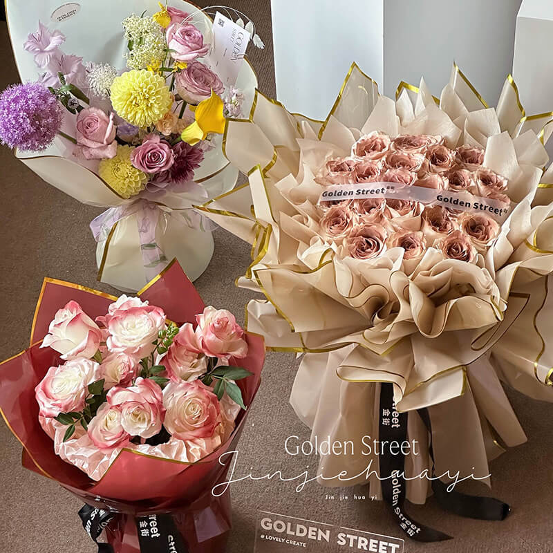 Gold Border Frosted Florist Paper, 22.5 x 22.5 Inch, 20 Sheets