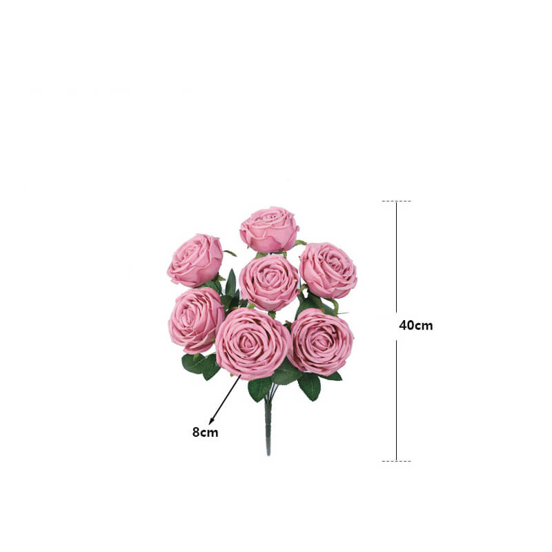 Ramo de flores de rosas artificiales de seda de 7 cabezas