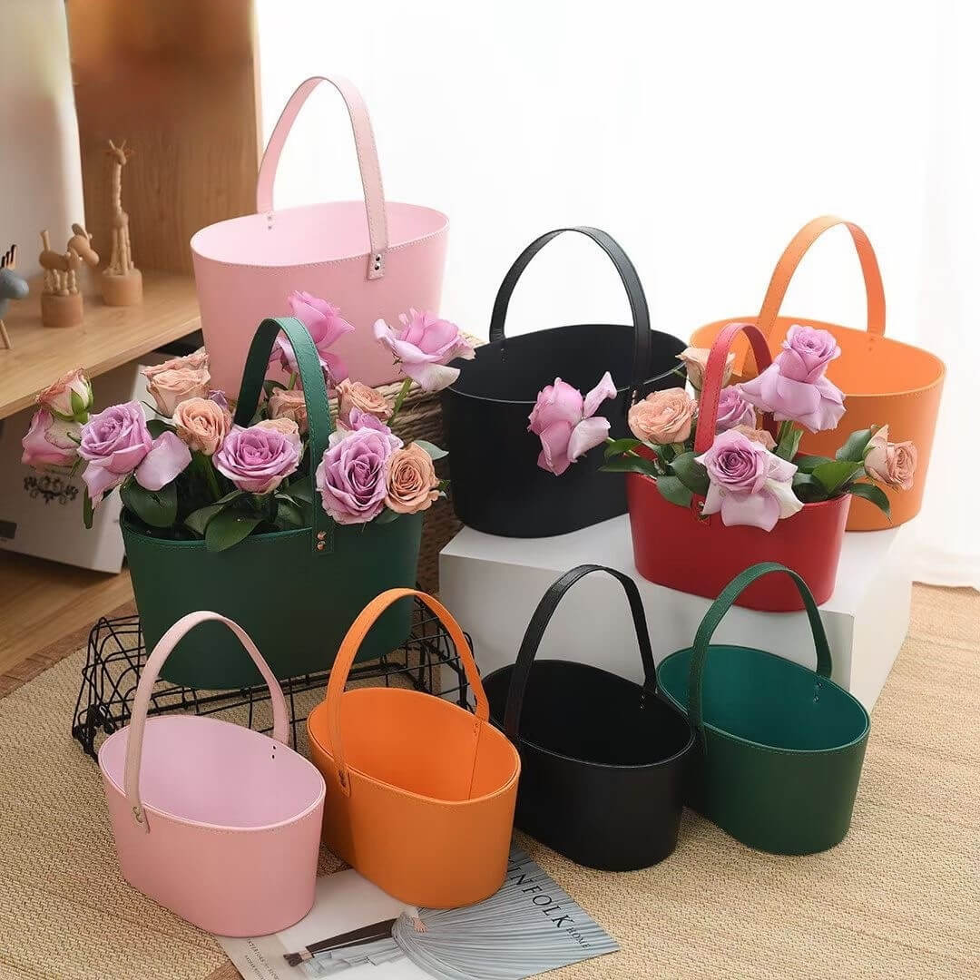 Portable Flower Basket Leather Flower Box