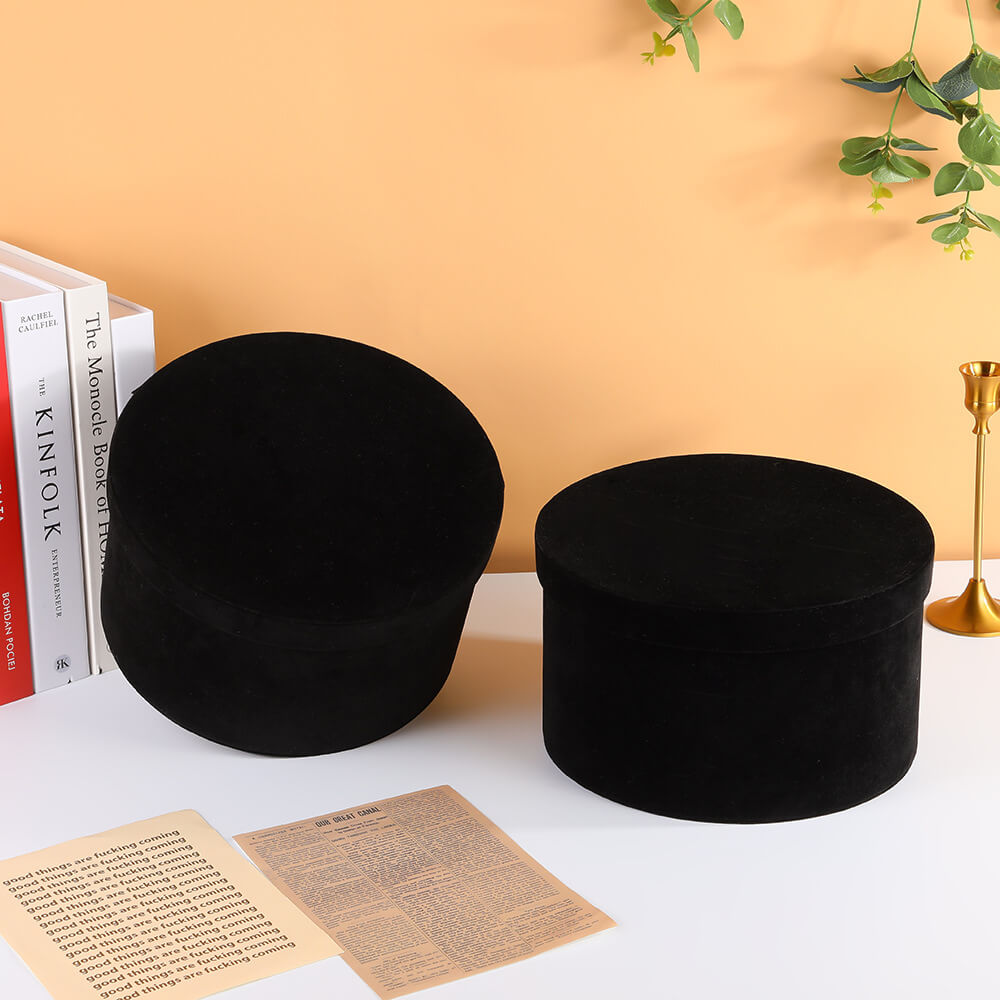 Round Velvet Flower Hat Box