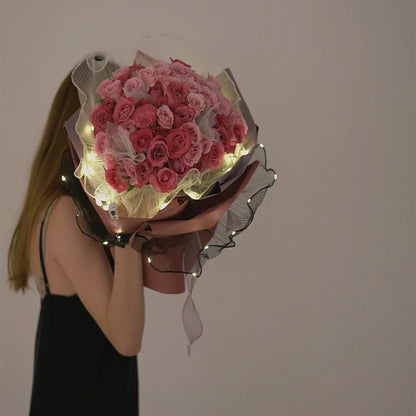 Gauze Flower Wrapping Paper Bouquet Mesh with Light Strip