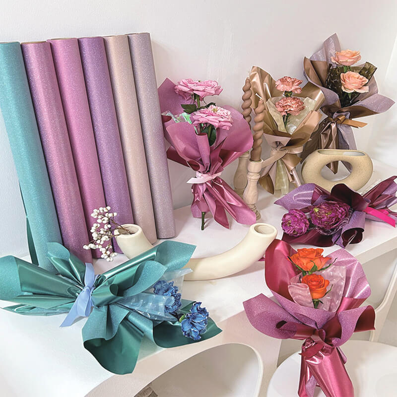 Bouquet Wrapping Paper, Silk Texture Silver Flash
