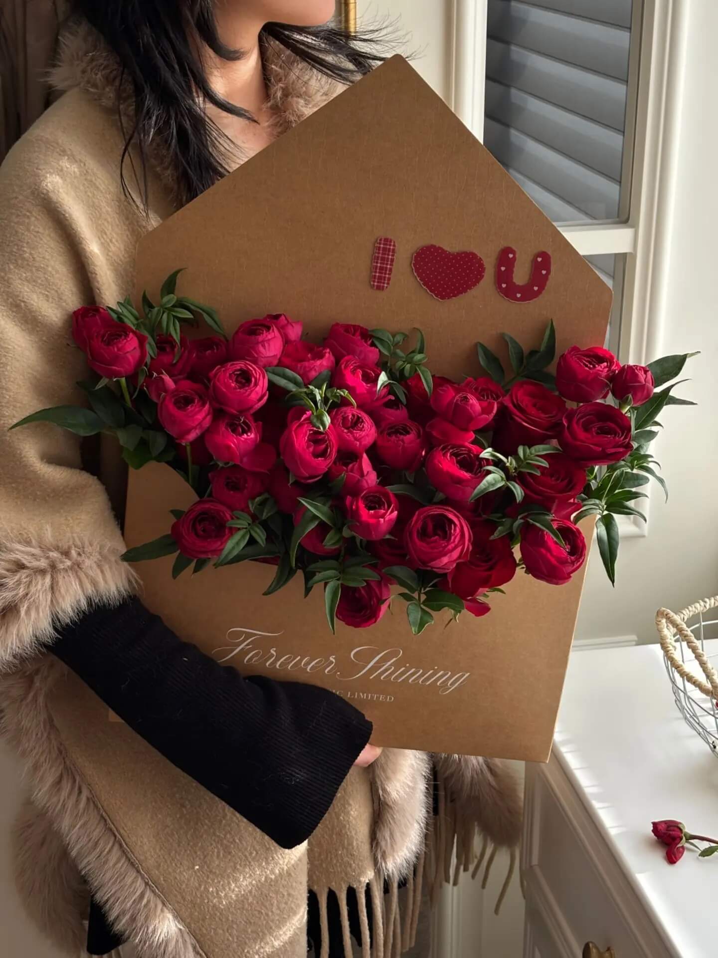 Bolsa de papel portátil para arreglos florales en forma de corazón, 10 unidades