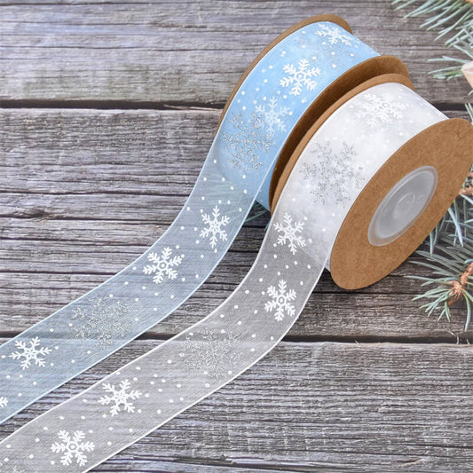 Christmas Snowflake Silver Organza Ribbon