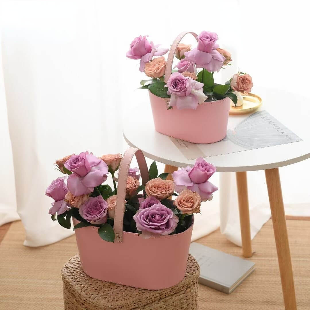 Portable Flower Basket Leather Flower Box