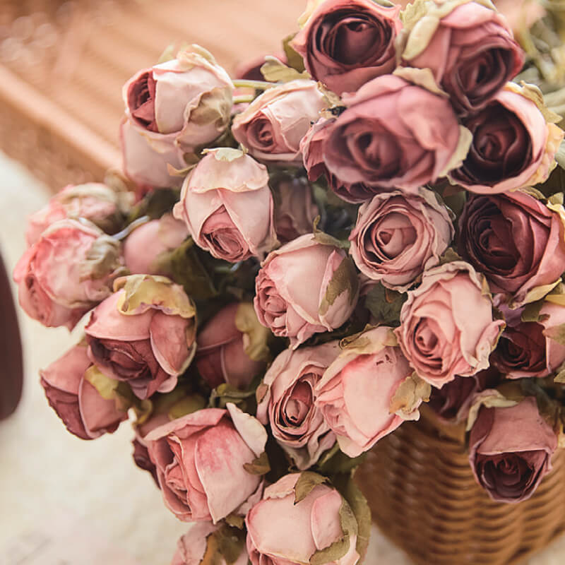 5 cabezas de flores artificiales de imitación de rosas quemadas