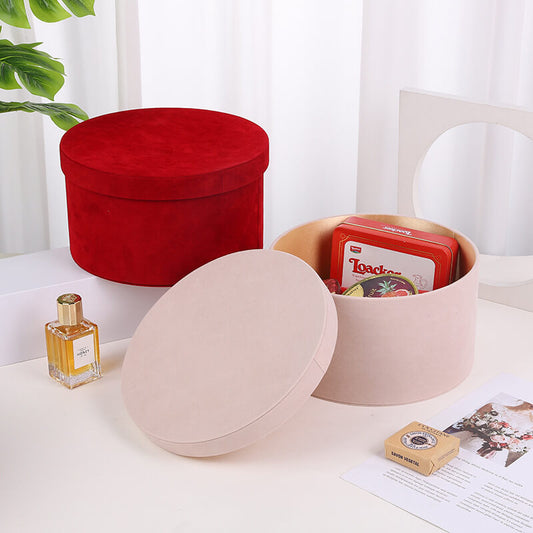 Round Velvet Flower Hat Box