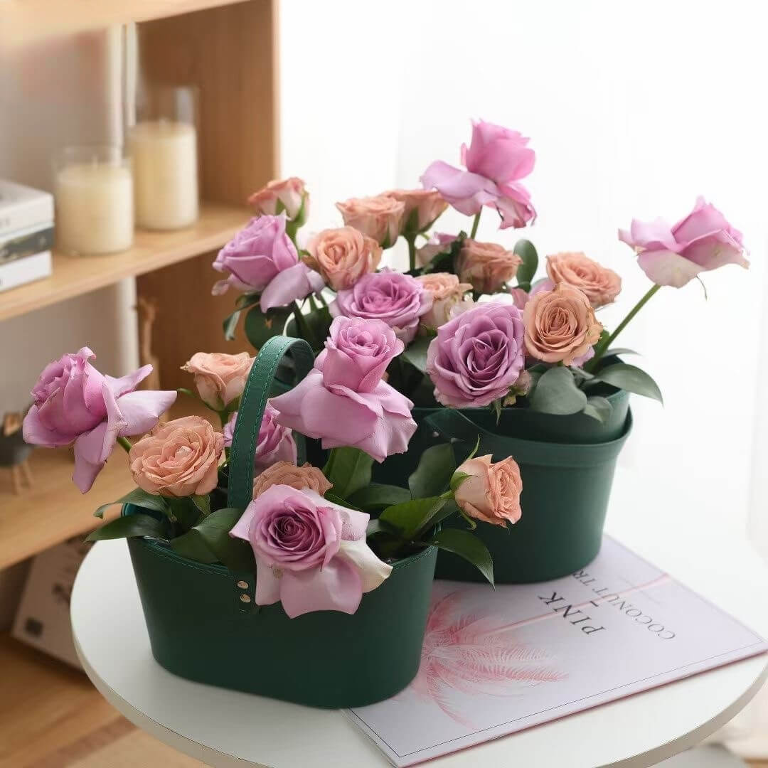 Portable Flower Basket Leather Flower Box