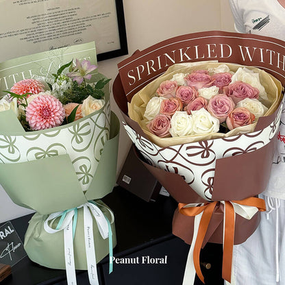 Bow Heart Floral Wrapping Paper, 23x23 Inch, 20 Sheets