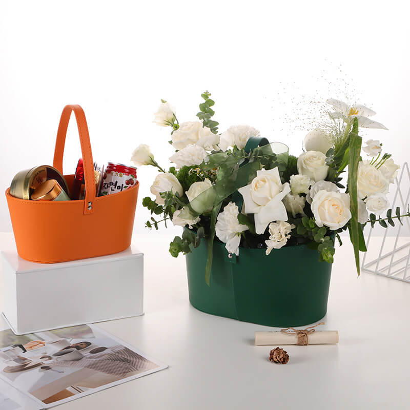 Portable Flower Basket Leather Flower Box