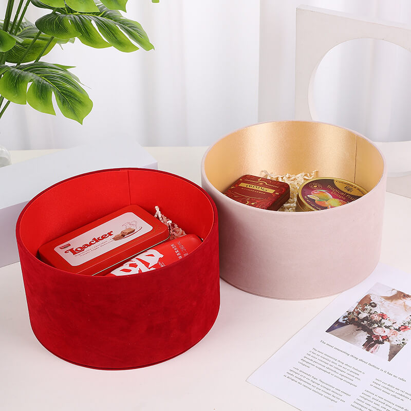 Round Velvet Flower Hat Box