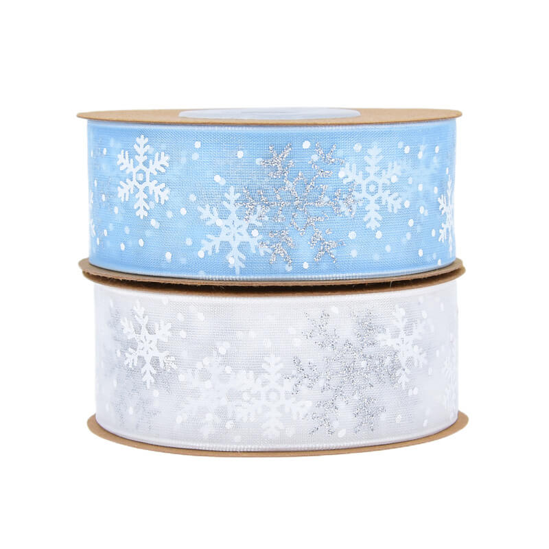 Christmas Snowflake Silver Organza Ribbon