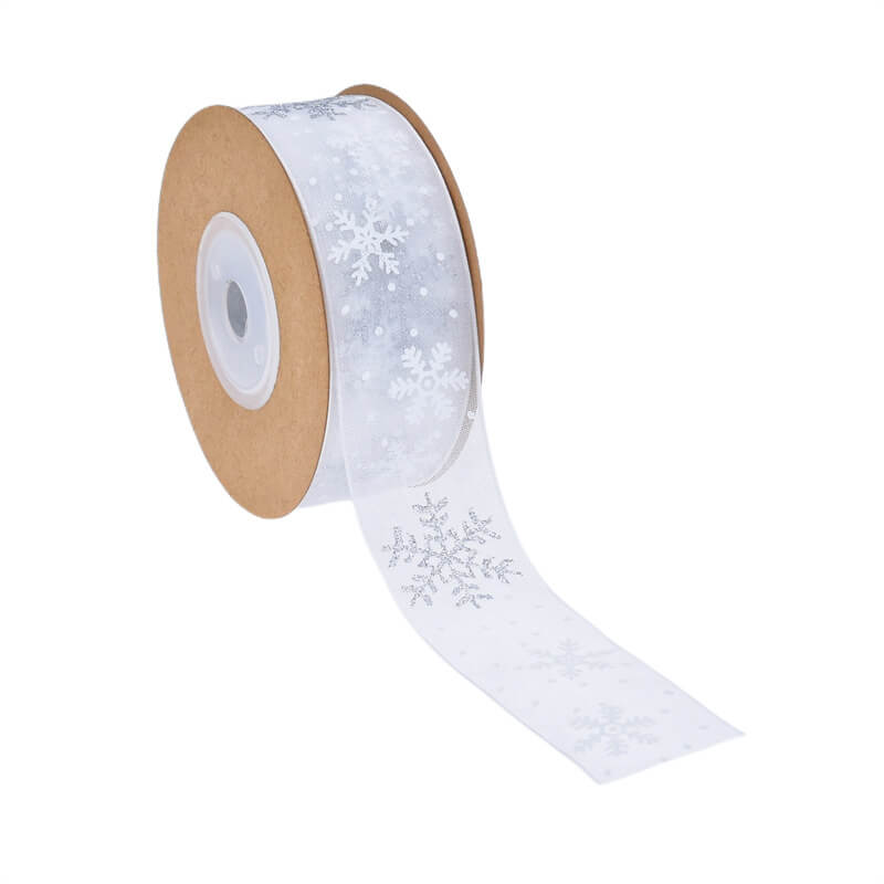 Christmas Snowflake Silver Organza Ribbon