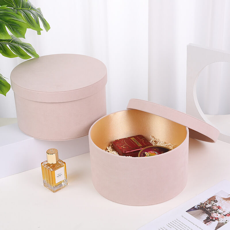 Round Velvet Flower Hat Box