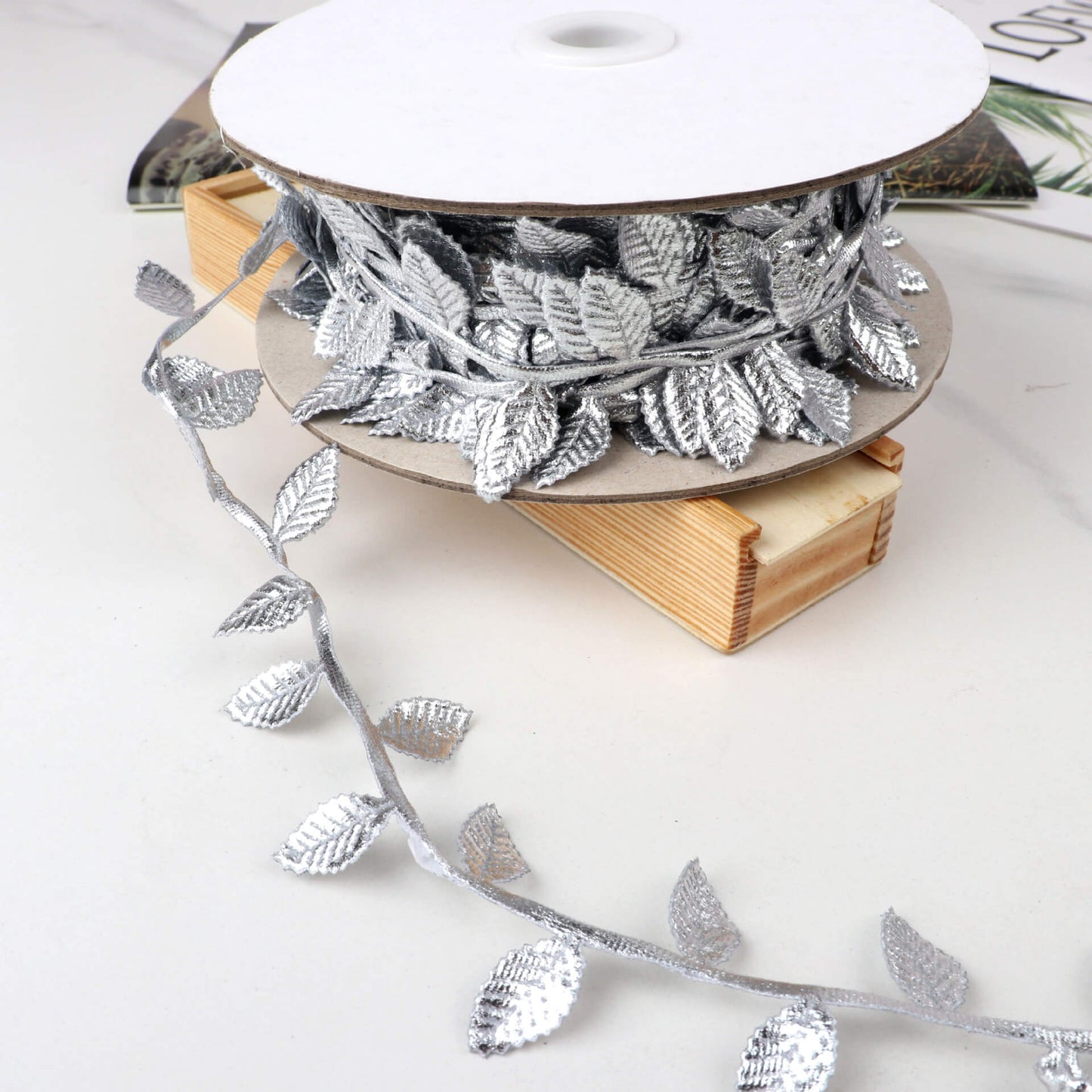 Fabric Rose Leaf Trim Ribbon