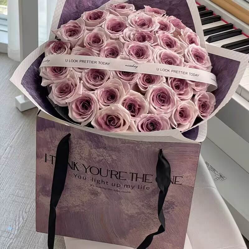 Purple Floral Bouquet Tote Bag, Set of 10pcs