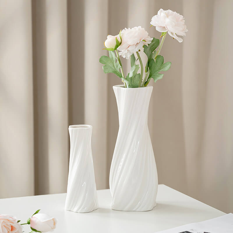 Matte White Ceramic Spiral Vase