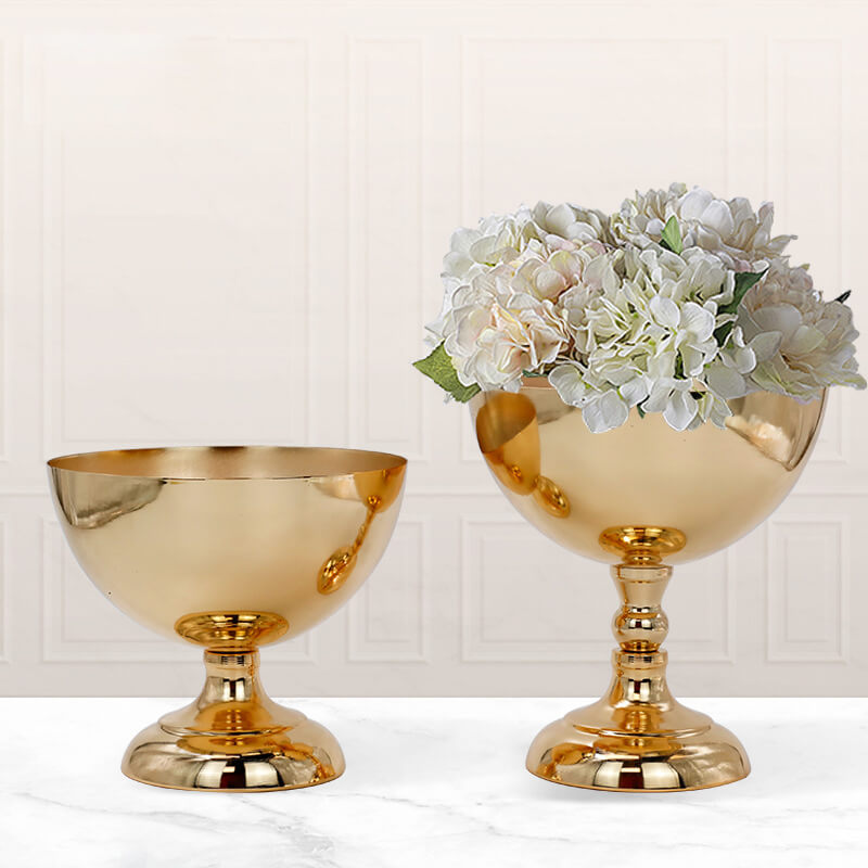 7 Inch Wide Gold Footed Centerpiece Compote Metal Bowl