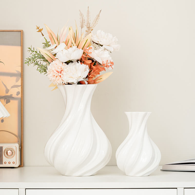 Matte White Ceramic Spiral Vase