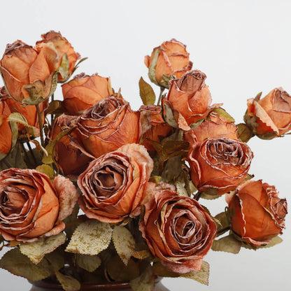 4 Heads Burnt Rose Realistic Fake Flowers
