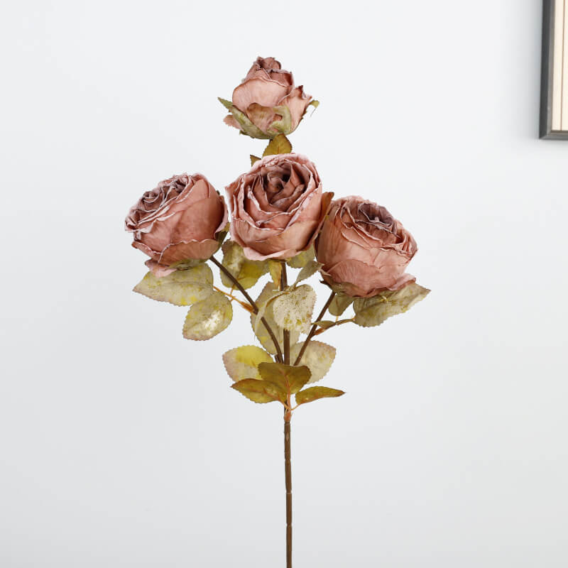 4 cabezas de rosas quemadas, flores falsas realistas