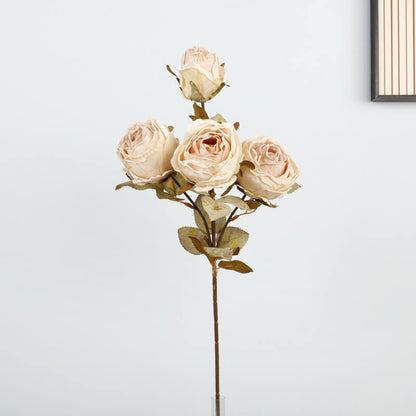 4 Heads Burnt Rose Realistic Fake Flowers