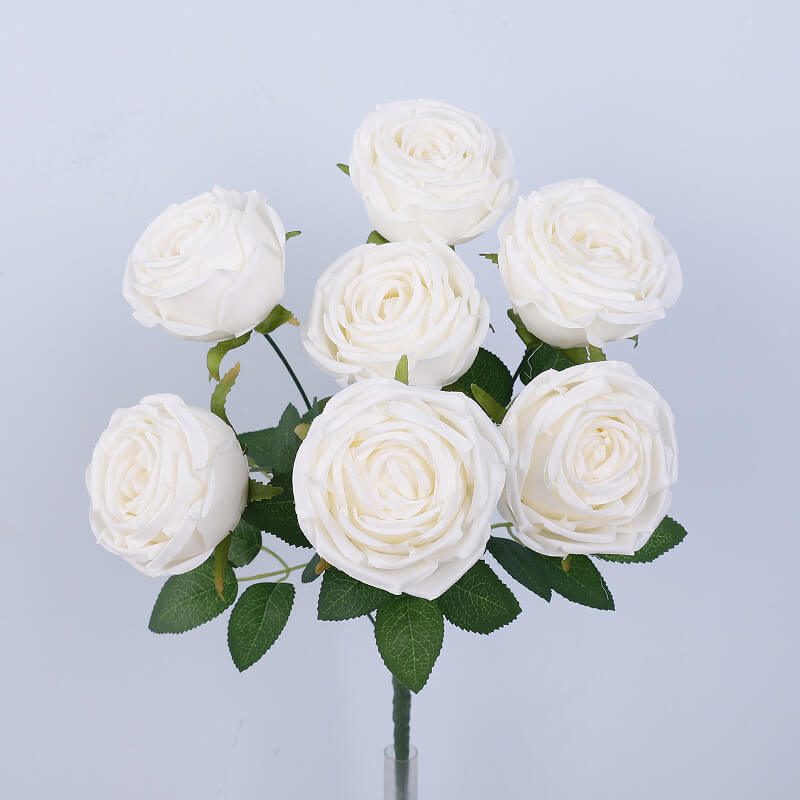 Ramo de flores de rosas artificiales de seda de 7 cabezas