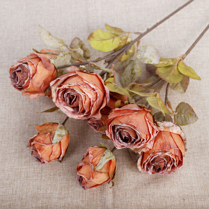 4 Heads Burnt Rose Realistic Fake Flowers