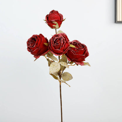 4 Heads Burnt Rose Realistic Fake Flowers