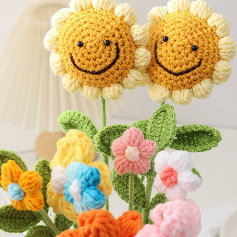 Knitted Sunflower Smiley Face Artificial Flowers